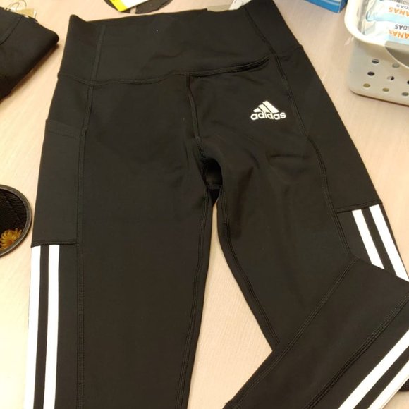 ADIDAS Women 7/8 Length 3-Stripe Active Tight High Waisted--Black - Picture 8 of 11